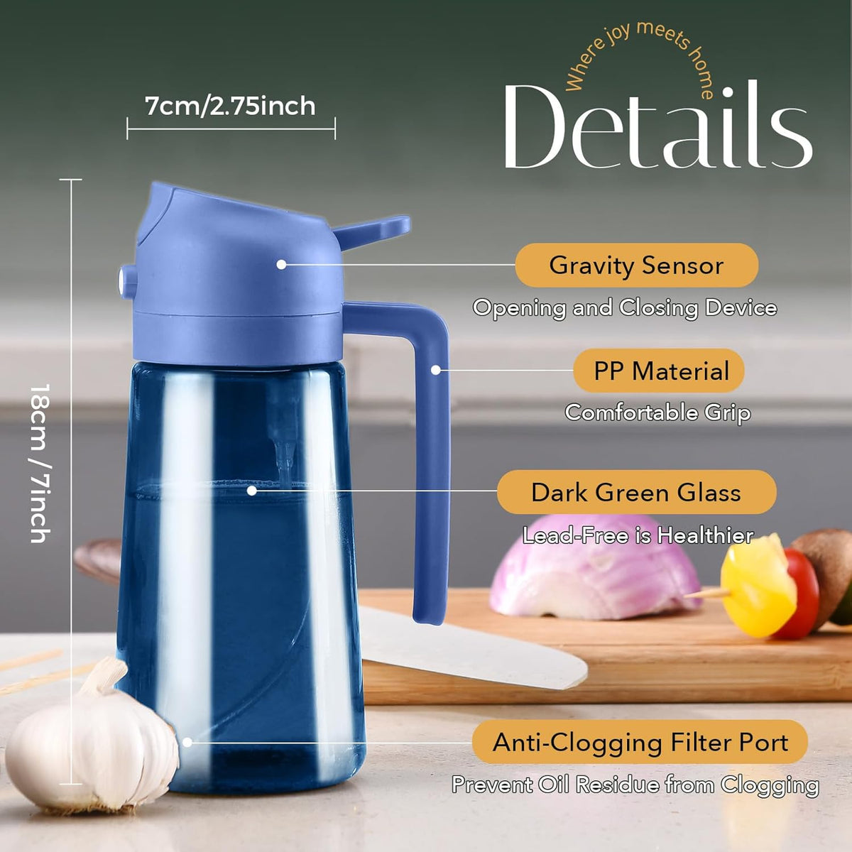 16oz/470ml Light Blocking Oil Sprayer for Cooking (Black) | Food-Grade 2 in 1 Olive Oil Dispenser Bottle for Kitchen, Premium Dark Amber Glass Oil Bottle for Air Fryer, BBQ