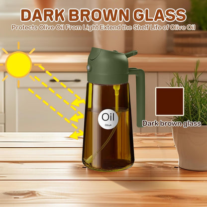 16oz/470ml Light Blocking Oil Sprayer for Cooking (Black) | Food-Grade 2 in 1 Olive Oil Dispenser Bottle for Kitchen, Premium Dark Amber Glass Oil Bottle for Air Fryer, BBQ