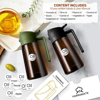 16oz/470ml Light Blocking Oil Sprayer for Cooking (Black) | Food-Grade 2 in 1 Olive Oil Dispenser Bottle for Kitchen, Premium Dark Amber Glass Oil Bottle for Air Fryer, BBQ