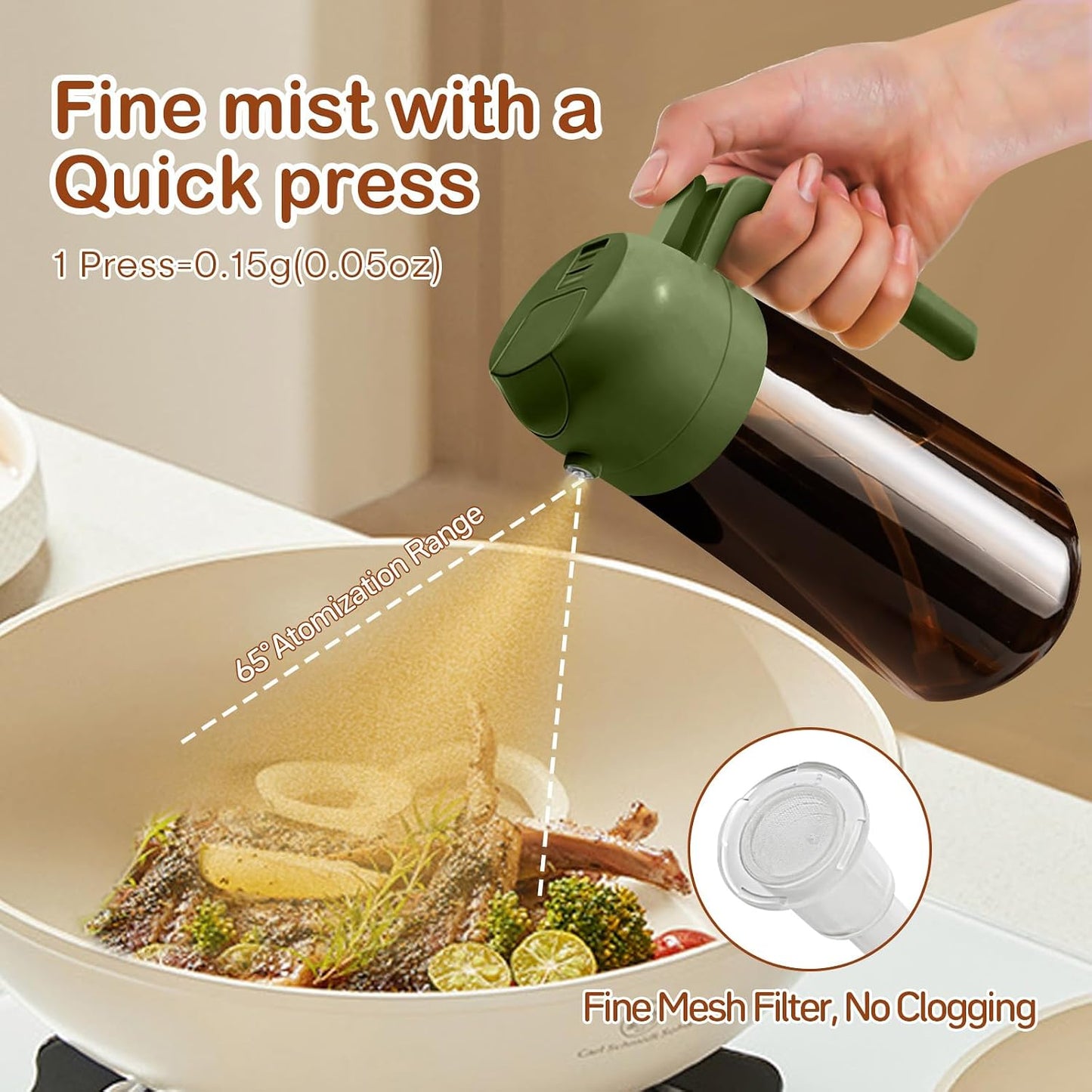 16oz/470ml Light Blocking Oil Sprayer for Cooking (Black) | Food-Grade 2 in 1 Olive Oil Dispenser Bottle for Kitchen, Premium Dark Amber Glass Oil Bottle for Air Fryer, BBQ