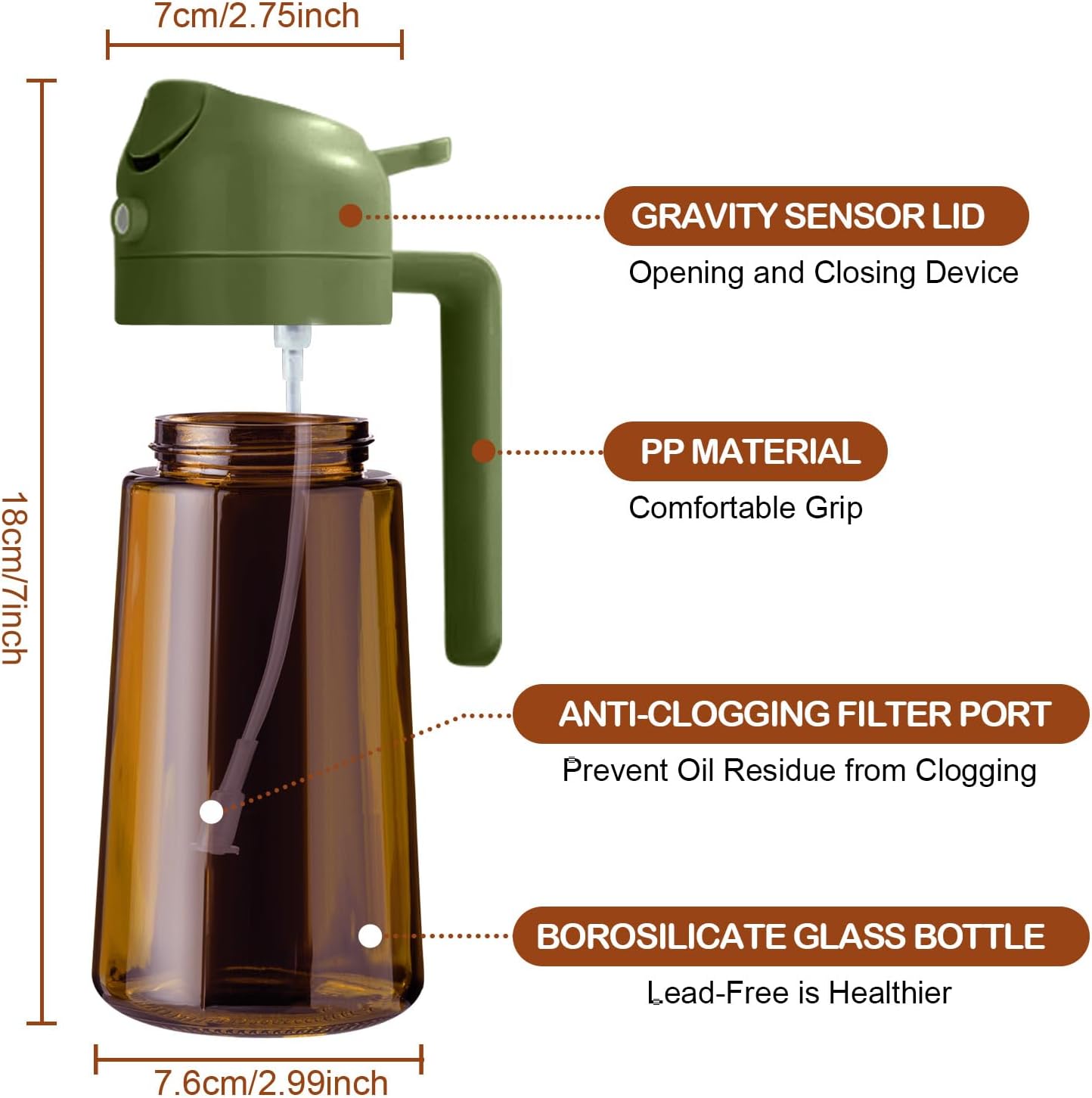 16oz/470ml Light Blocking Oil Sprayer for Cooking (Black) | Food-Grade 2 in 1 Olive Oil Dispenser Bottle for Kitchen, Premium Dark Amber Glass Oil Bottle for Air Fryer, BBQ