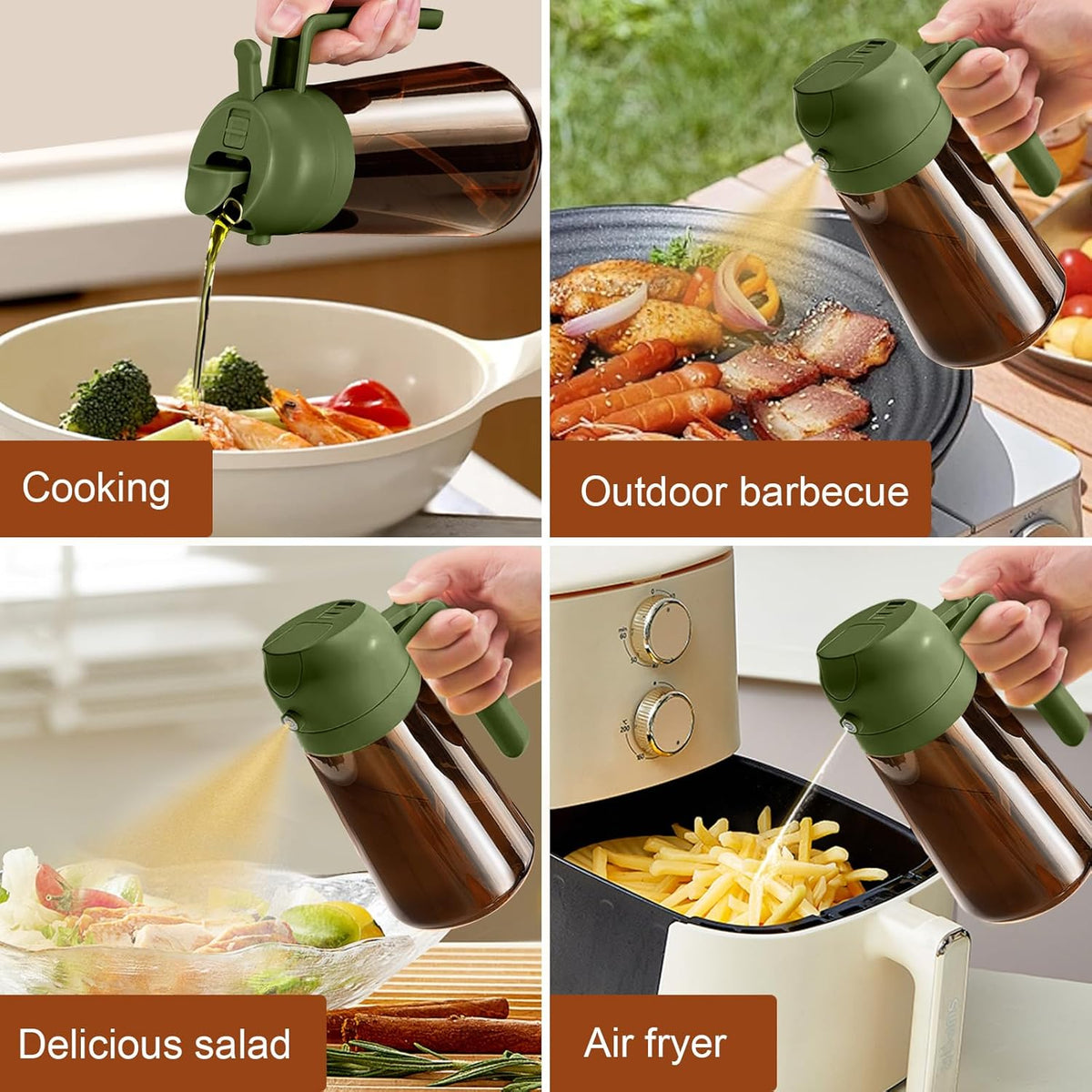 16oz/470ml Light Blocking Oil Sprayer for Cooking (Black) | Food-Grade 2 in 1 Olive Oil Dispenser Bottle for Kitchen, Premium Dark Amber Glass Oil Bottle for Air Fryer, BBQ