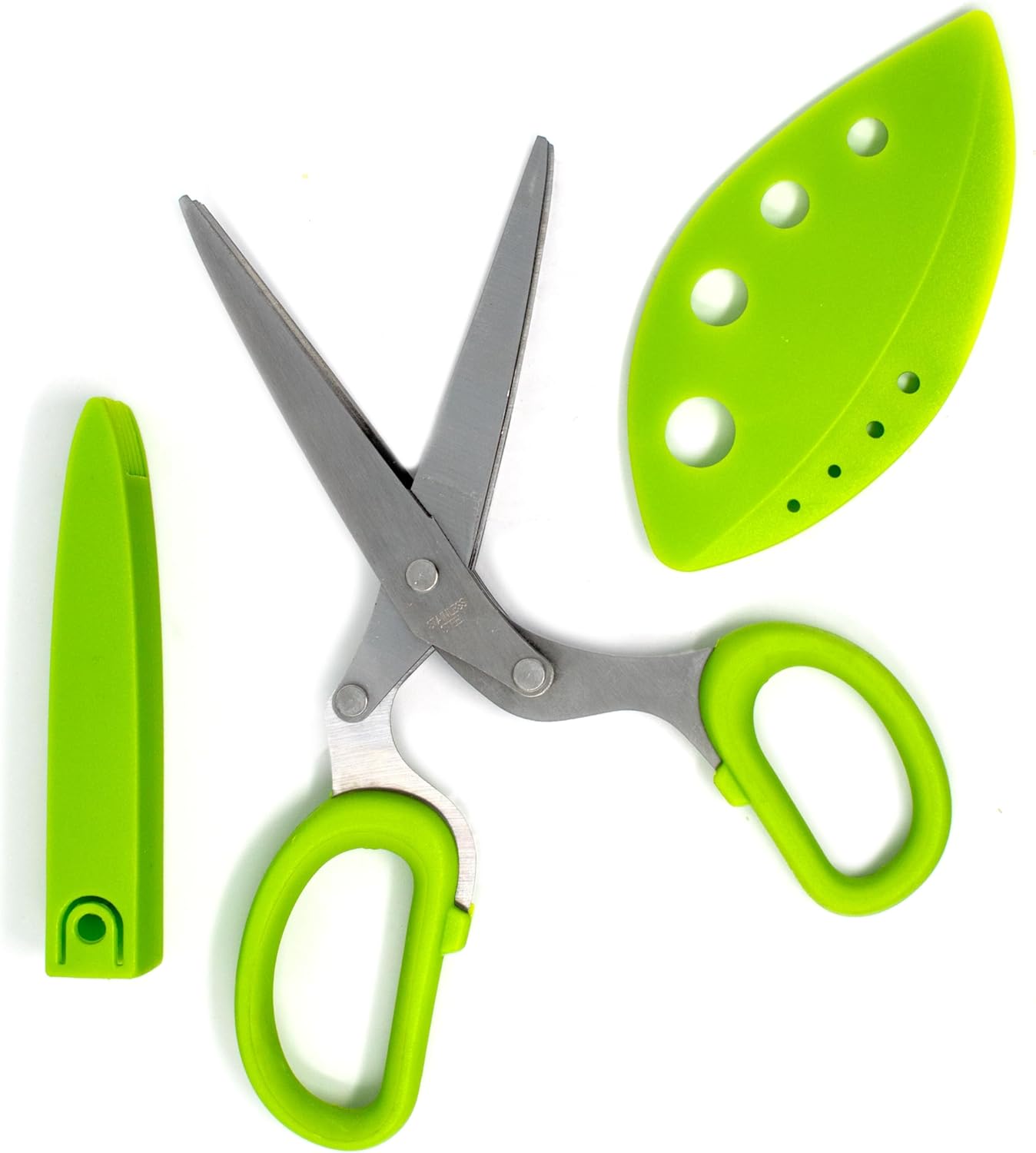 Multi Blade Herb Scissors with Blade Cleaner, 8-inch, Green