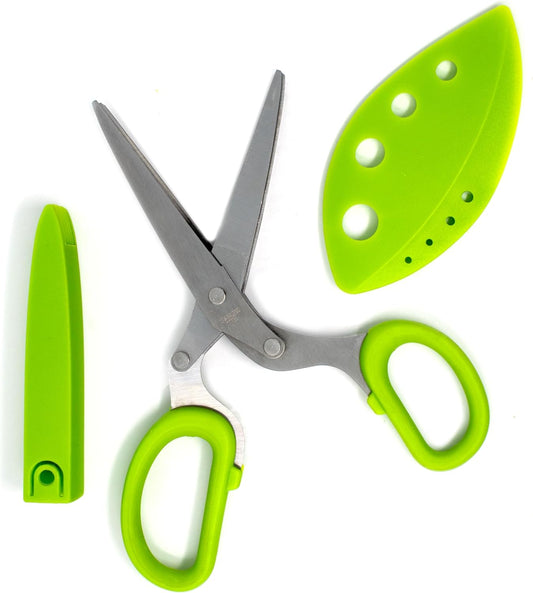Multi Blade Herb Scissors with Blade Cleaner, 8-inch, Green