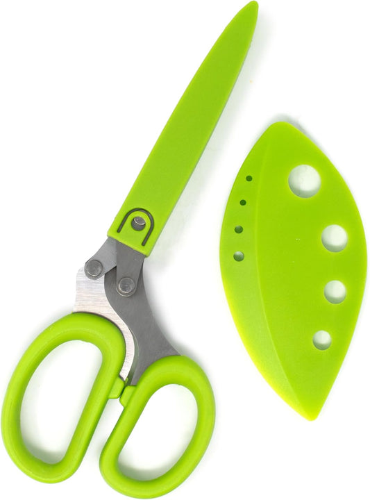 Multi Blade Herb Scissors with Blade Cleaner, 8-inch, Green