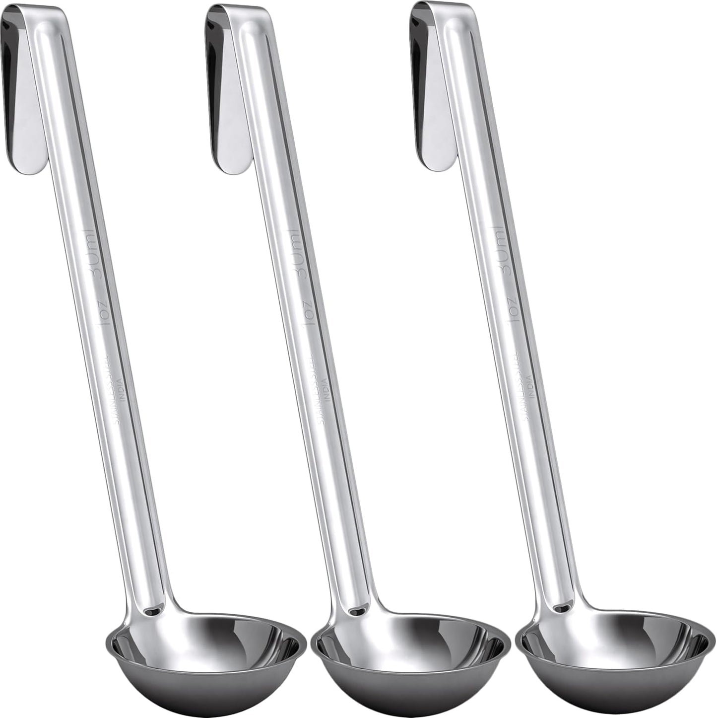 Sturdy, Ergonomic Combo Sizes Ladles 5 Pk. 1 2 4 6 8 Oz Stainless Steel Ladle with Long Handles. Best Kitchen Supplies for Stirring, Portioning and Serving Soup, Chili and Stew in Restaurants and Home