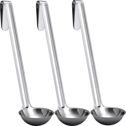 Sturdy, Ergonomic Combo Sizes Ladles 5 Pk. 1 2 4 6 8 Oz Stainless Steel Ladle with Long Handles. Best Kitchen Supplies for Stirring, Portioning and Serving Soup, Chili and Stew in Restaurants and Home