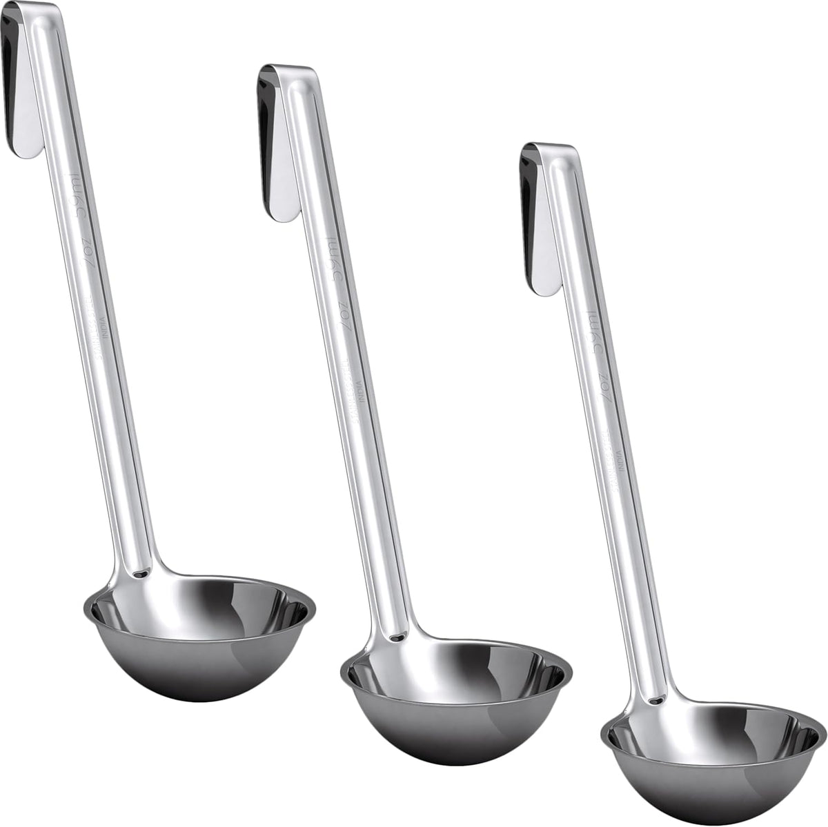 Sturdy, Ergonomic Combo Sizes Ladles 5 Pk. 1 2 4 6 8 Oz Stainless Steel Ladle with Long Handles. Best Kitchen Supplies for Stirring, Portioning and Serving Soup, Chili and Stew in Restaurants and Home