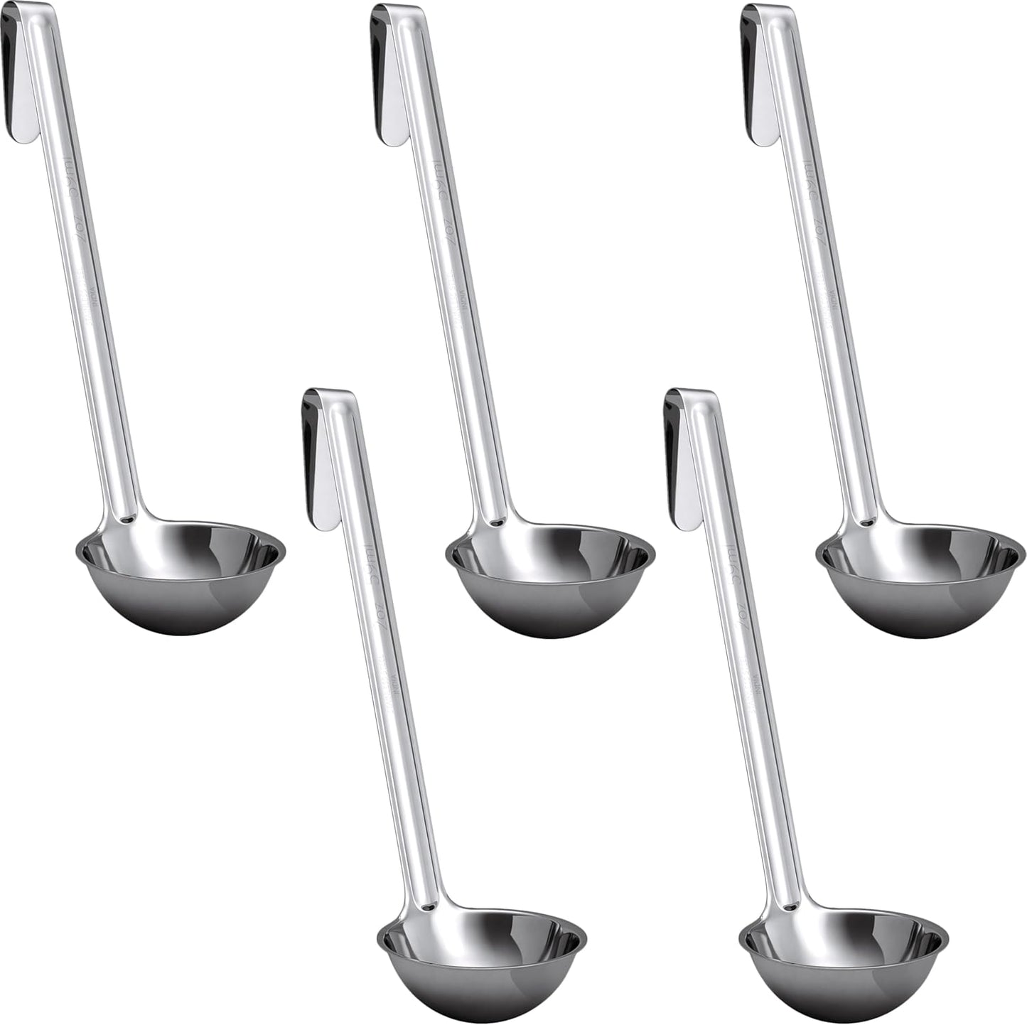 Sturdy, Ergonomic Combo Sizes Ladles 5 Pk. 1 2 4 6 8 Oz Stainless Steel Ladle with Long Handles. Best Kitchen Supplies for Stirring, Portioning and Serving Soup, Chili and Stew in Restaurants and Home