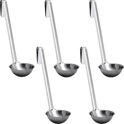 Sturdy, Ergonomic Combo Sizes Ladles 5 Pk. 1 2 4 6 8 Oz Stainless Steel Ladle with Long Handles. Best Kitchen Supplies for Stirring, Portioning and Serving Soup, Chili and Stew in Restaurants and Home