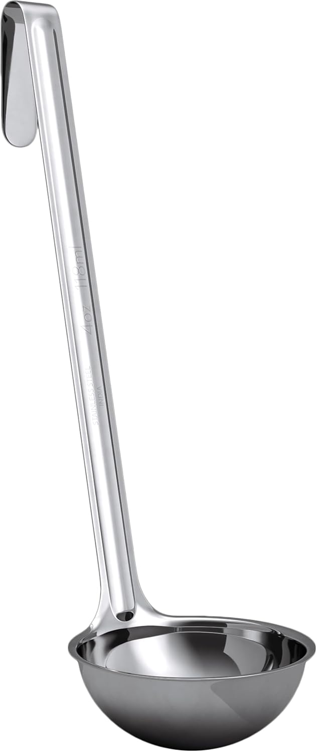 Sturdy, Ergonomic Combo Sizes Ladles 5 Pk. 1 2 4 6 8 Oz Stainless Steel Ladle with Long Handles. Best Kitchen Supplies for Stirring, Portioning and Serving Soup, Chili and Stew in Restaurants and Home