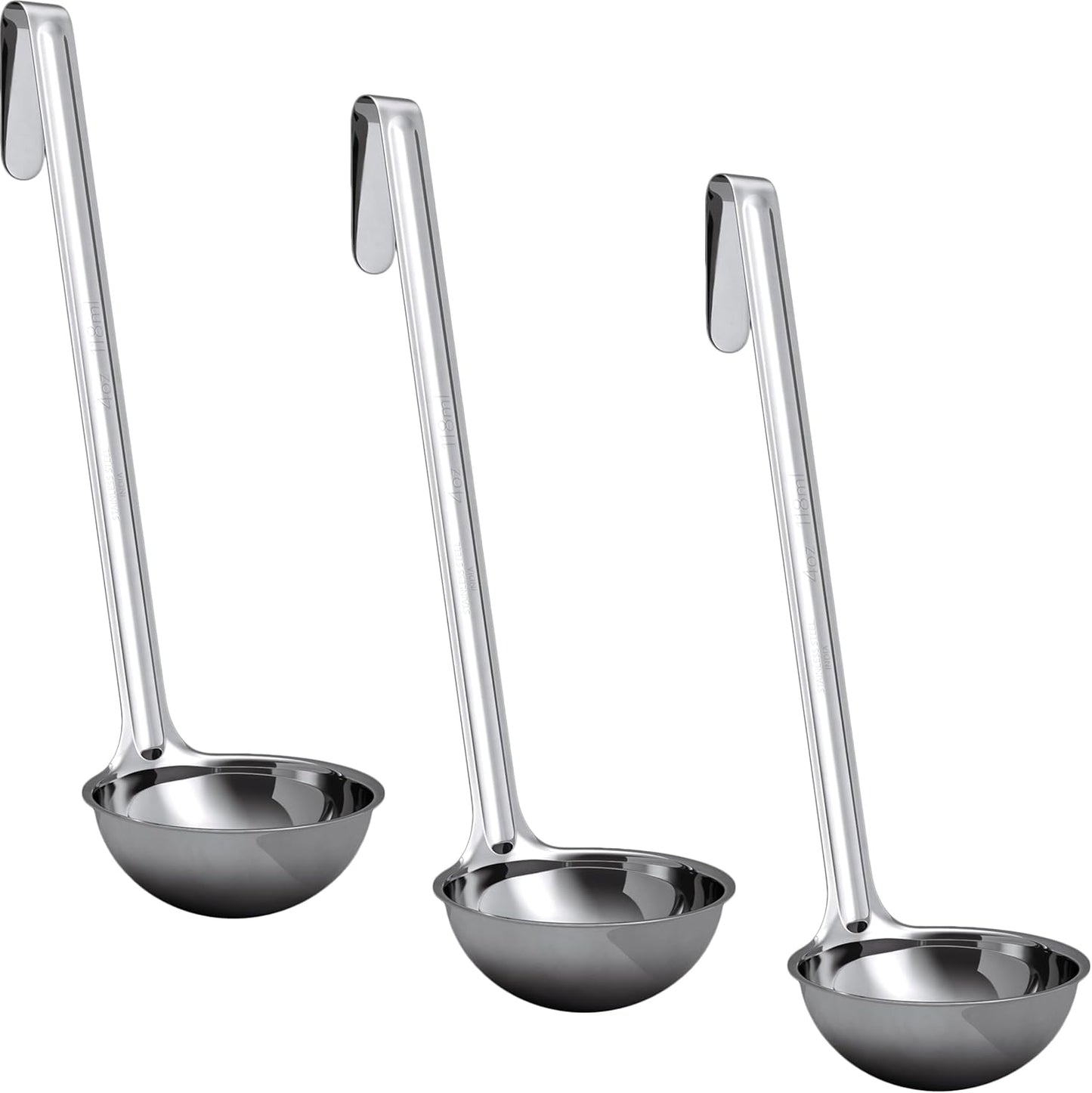 Sturdy, Ergonomic Combo Sizes Ladles 5 Pk. 1 2 4 6 8 Oz Stainless Steel Ladle with Long Handles. Best Kitchen Supplies for Stirring, Portioning and Serving Soup, Chili and Stew in Restaurants and Home