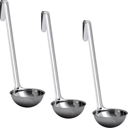 Sturdy, Ergonomic Combo Sizes Ladles 5 Pk. 1 2 4 6 8 Oz Stainless Steel Ladle with Long Handles. Best Kitchen Supplies for Stirring, Portioning and Serving Soup, Chili and Stew in Restaurants and Home