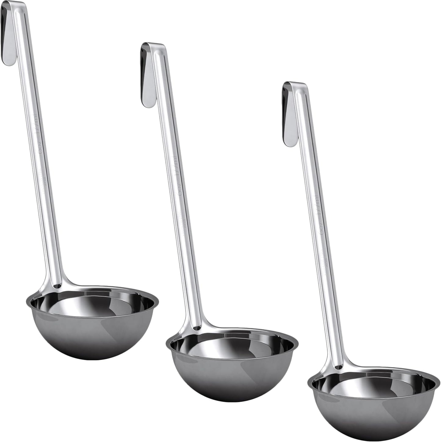 Sturdy, Ergonomic Combo Sizes Ladles 5 Pk. 1 2 4 6 8 Oz Stainless Steel Ladle with Long Handles. Best Kitchen Supplies for Stirring, Portioning and Serving Soup, Chili and Stew in Restaurants and Home
