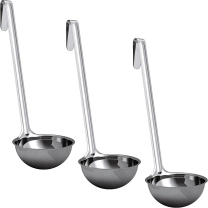 Sturdy, Ergonomic Combo Sizes Ladles 5 Pk. 1 2 4 6 8 Oz Stainless Steel Ladle with Long Handles. Best Kitchen Supplies for Stirring, Portioning and Serving Soup, Chili and Stew in Restaurants and Home