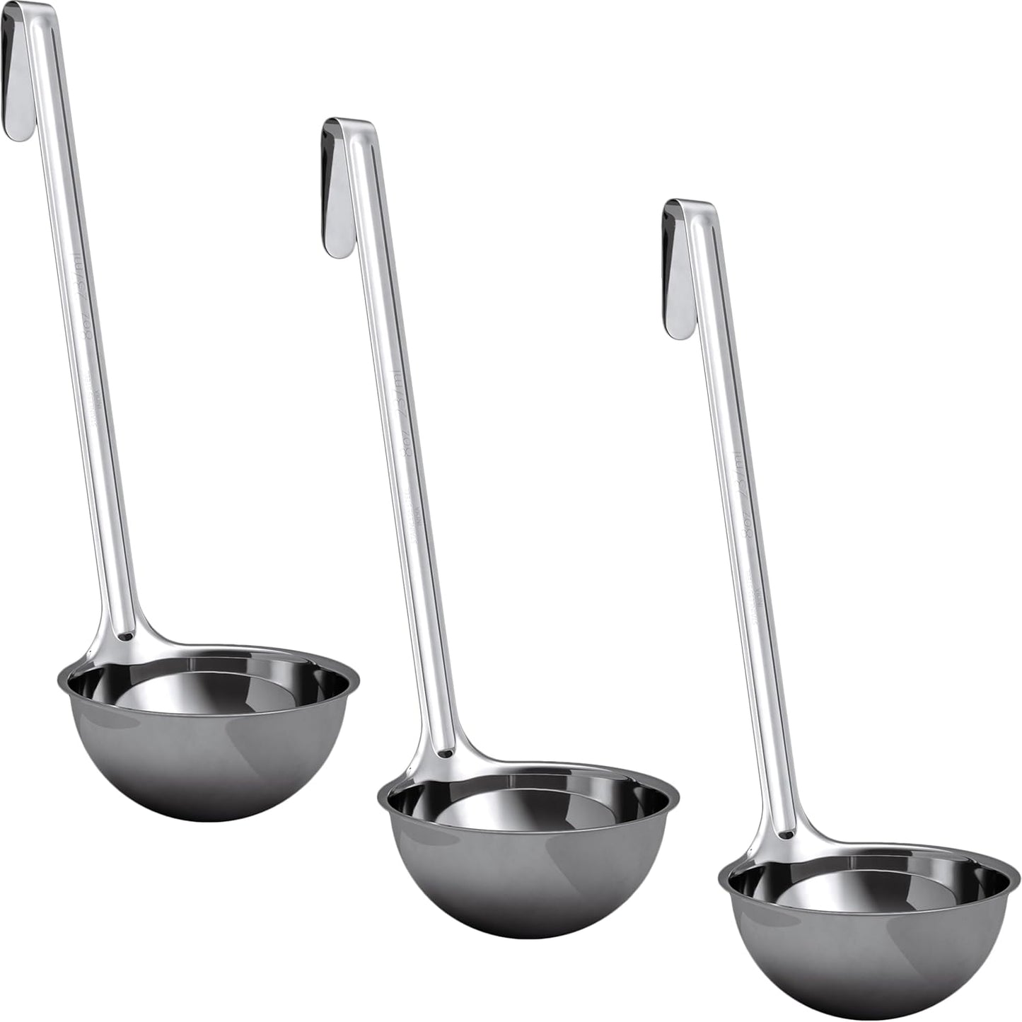 Sturdy, Ergonomic Combo Sizes Ladles 5 Pk. 1 2 4 6 8 Oz Stainless Steel Ladle with Long Handles. Best Kitchen Supplies for Stirring, Portioning and Serving Soup, Chili and Stew in Restaurants and Home