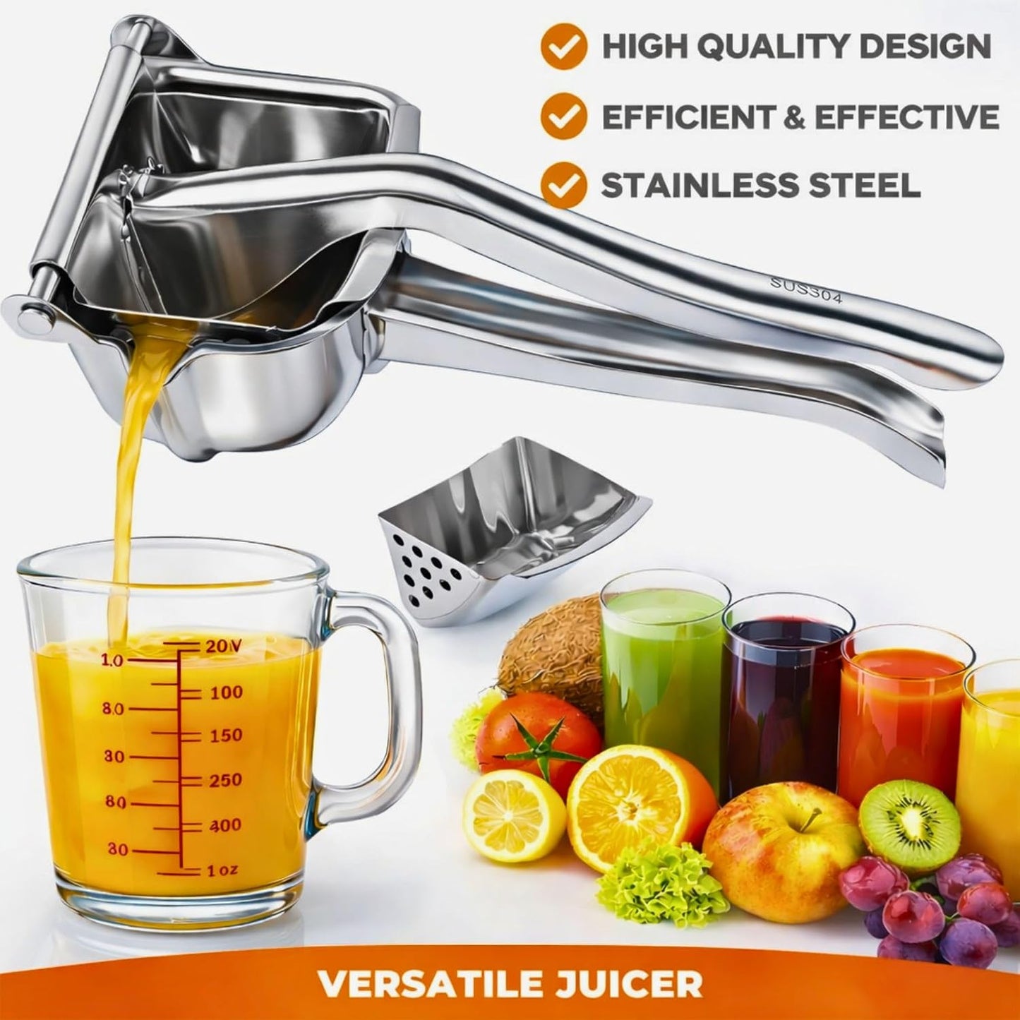 Large Lemon Squeezer Stainless Steel - Easy Squeeze Heavy Duty Lemon Juicer Hand Press - Ergonomic Citrus Squeezer & Fruit Juicer for Small Oranges, Lemons, & Limes - Easy to use and clean