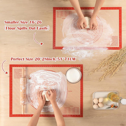Non-slip Silicone Pastry Mat Extra Large Measurements 28''x 20'' Baking Mat | Silicone Baking Mat Counter Dough Rolling Oven Liner Fondant / Pie Crust Sourdough Bread Supplies - Red