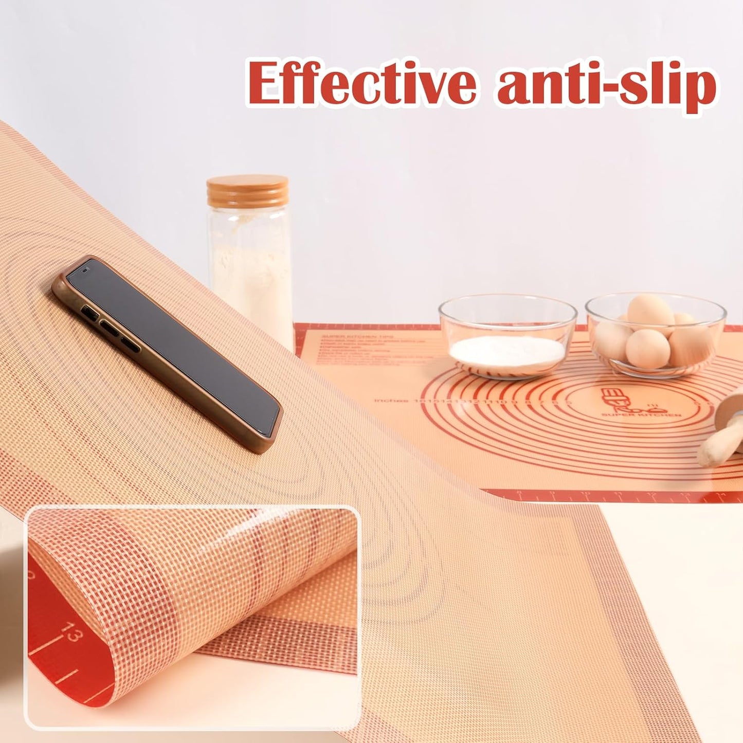 Non-slip Silicone Pastry Mat Extra Large Measurements 28''x 20'' Baking Mat | Silicone Baking Mat Counter Dough Rolling Oven Liner Fondant / Pie Crust Sourdough Bread Supplies - Red
