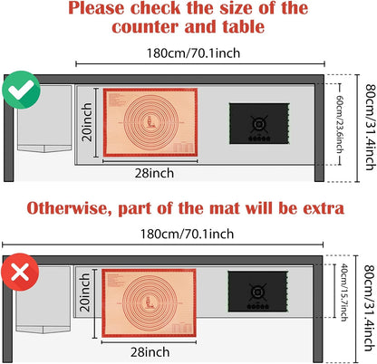 Non-slip Silicone Pastry Mat Extra Large Measurements 28''x 20'' Baking Mat | Silicone Baking Mat Counter Dough Rolling Oven Liner Fondant / Pie Crust Sourdough Bread Supplies - Red