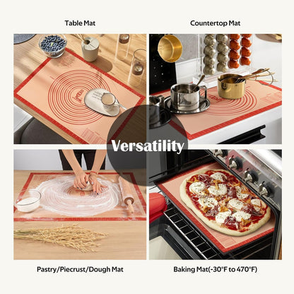 Non-slip Silicone Pastry Mat Extra Large Measurements 28''x 20'' Baking Mat | Silicone Baking Mat Counter Dough Rolling Oven Liner Fondant / Pie Crust Sourdough Bread Supplies - Red