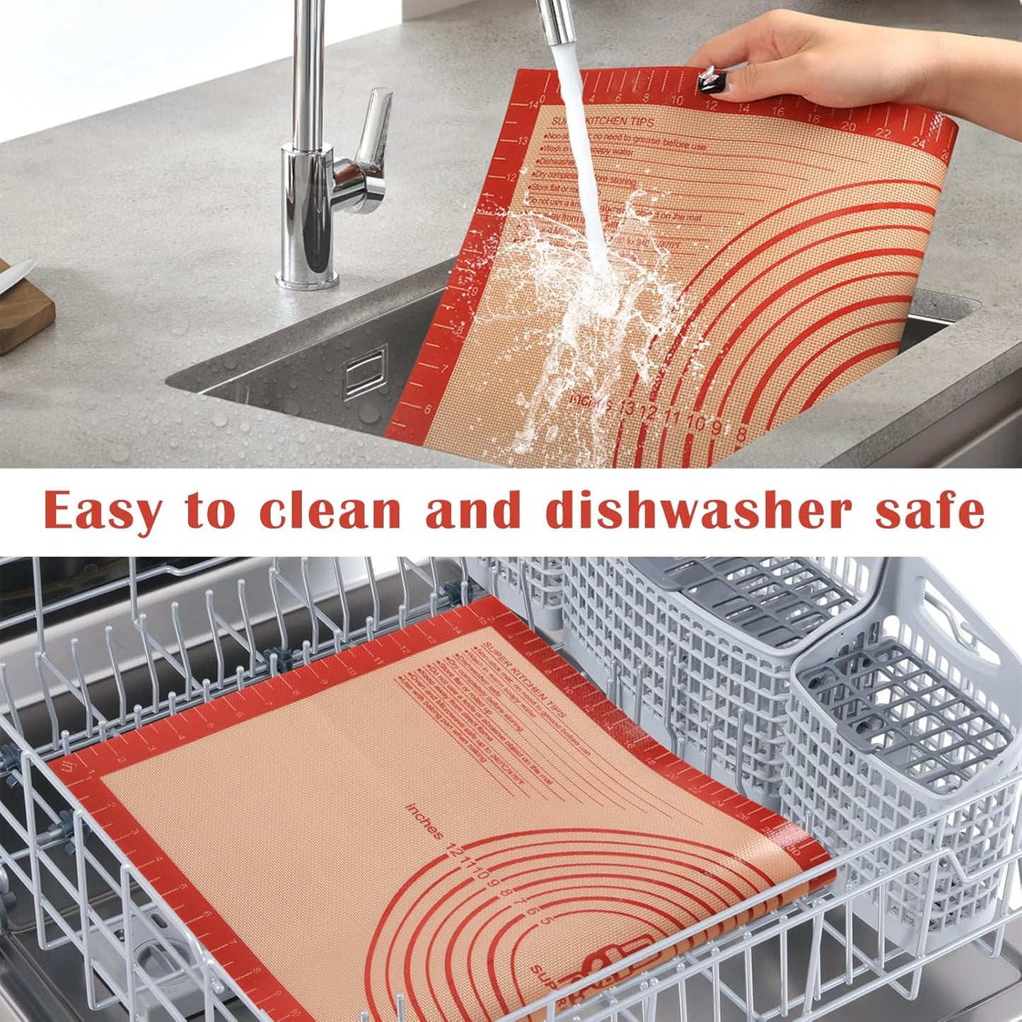 Non-slip Silicone Pastry Mat Extra Large Measurements 28''x 20'' Baking Mat | Silicone Baking Mat Counter Dough Rolling Oven Liner Fondant / Pie Crust Sourdough Bread Supplies - Red