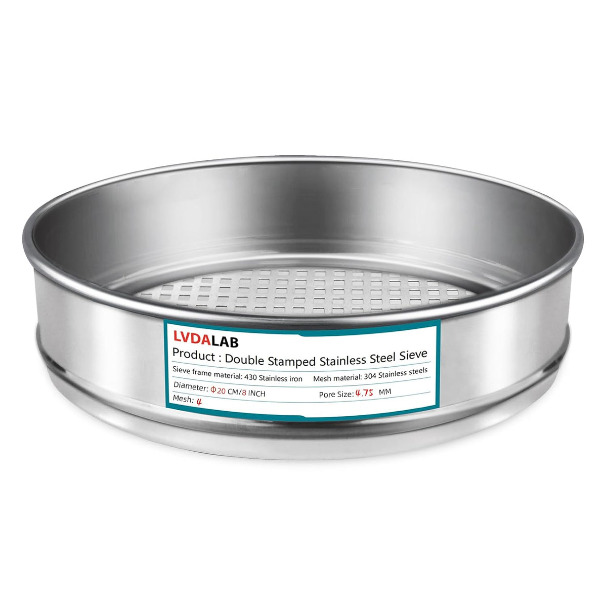 7.9" (20cm) 304 Stainless Steel Lab Sieve, 80 Mesh (0.2mm) Screen Sifter - Colors B