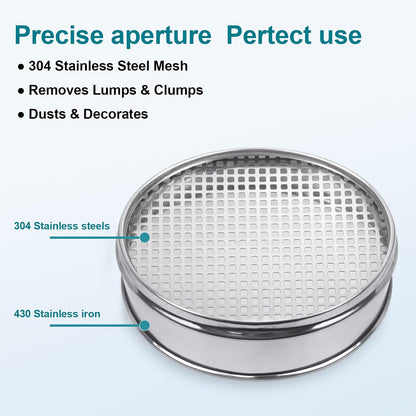 7.9" (20cm) 304 Stainless Steel Lab Sieve, 80 Mesh (0.2mm) Screen Sifter - Colors B