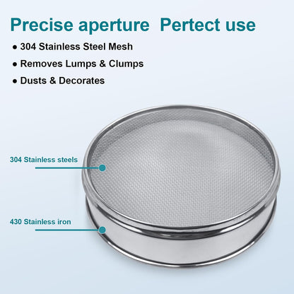 7.9" (20cm) 304 Stainless Steel Lab Sieve, 80 Mesh (0.2mm) Screen Sifter - Colors B