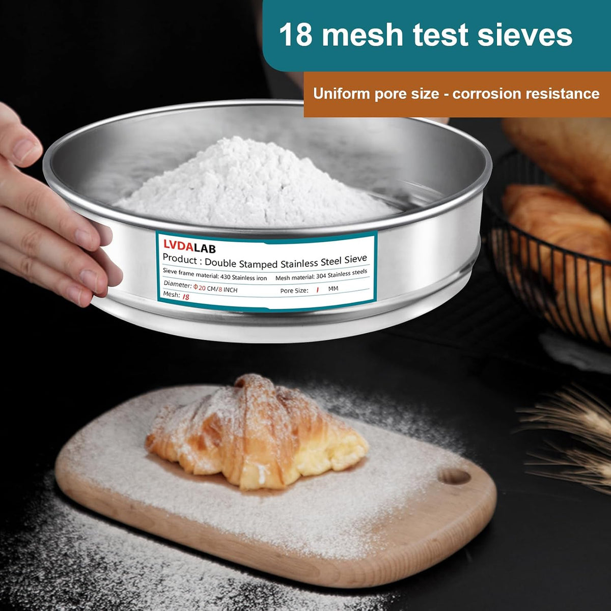 7.9" (20cm) 304 Stainless Steel Lab Sieve, 80 Mesh (0.2mm) Screen Sifter - Colors B