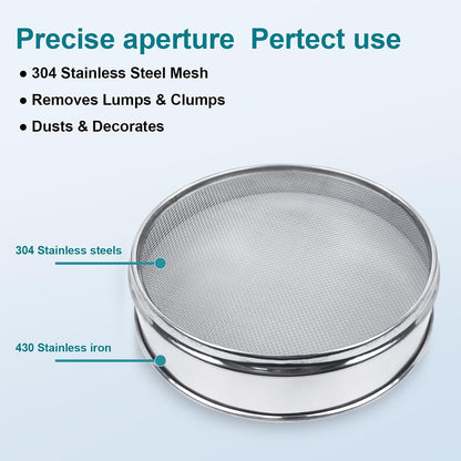 7.9" (20cm) 304 Stainless Steel Lab Sieve, 80 Mesh (0.2mm) Screen Sifter - Colors B