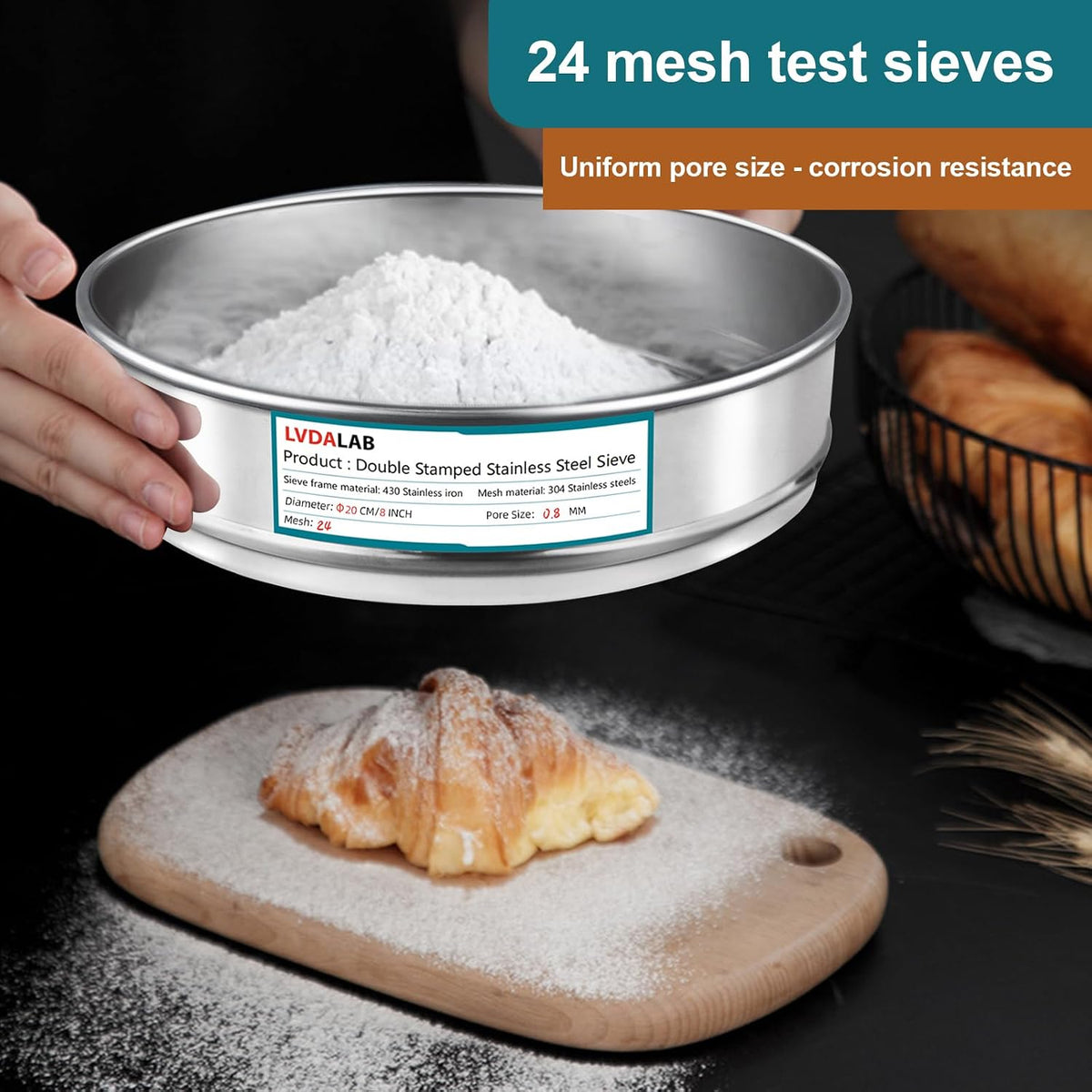 7.9" (20cm) 304 Stainless Steel Lab Sieve, 80 Mesh (0.2mm) Screen Sifter - Colors B