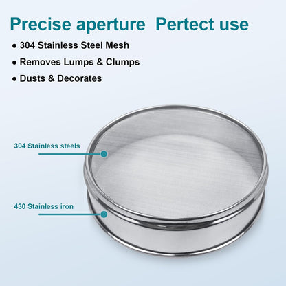 7.9" (20cm) 304 Stainless Steel Lab Sieve, 80 Mesh (0.2mm) Screen Sifter - Colors B