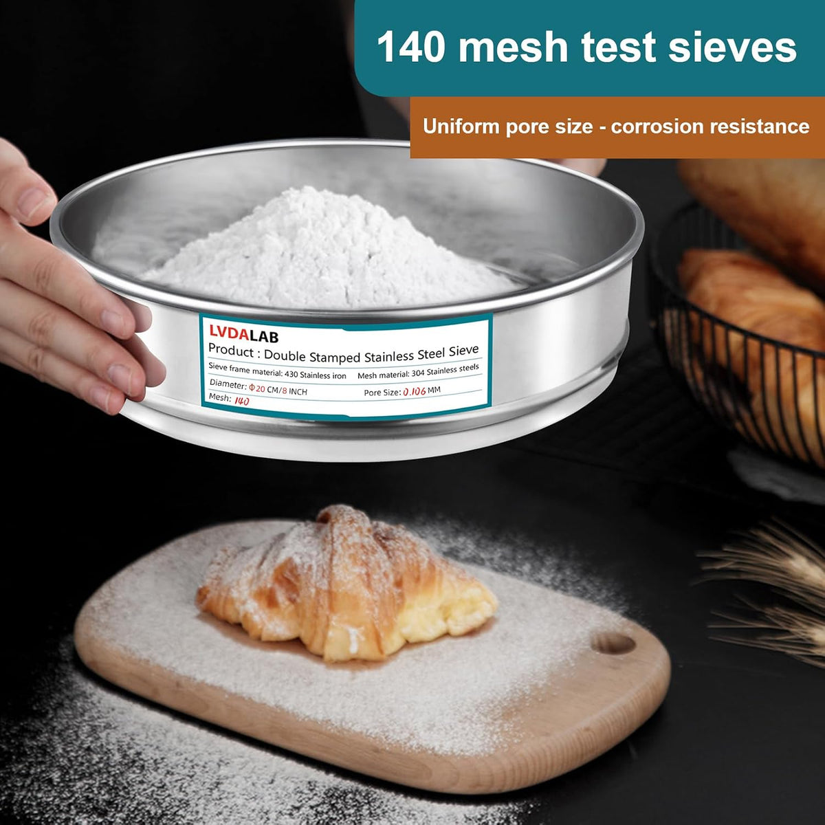 7.9" (20cm) 304 Stainless Steel Lab Sieve, 80 Mesh (0.2mm) Screen Sifter - Colors B