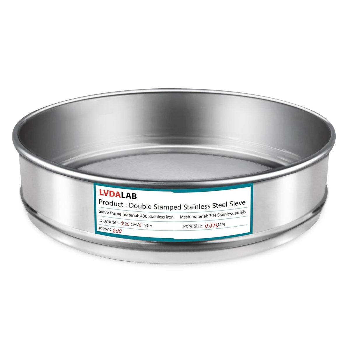 7.9" (20cm) 304 Stainless Steel Lab Sieve, 80 Mesh (0.2mm) Screen Sifter - Colors B