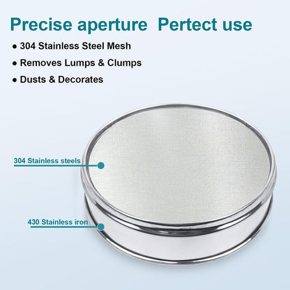 7.9" (20cm) 304 Stainless Steel Lab Sieve, 80 Mesh (0.2mm) Screen Sifter - Colors B