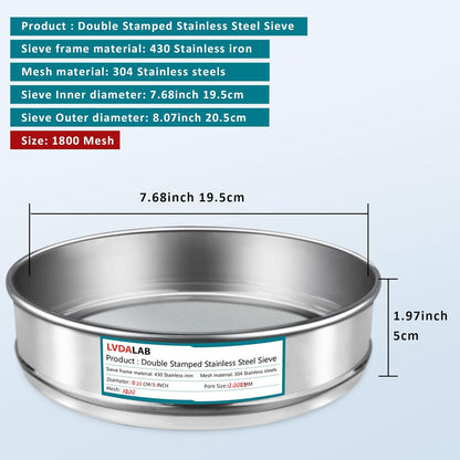 7.9" (20cm) 304 Stainless Steel Lab Sieve, 80 Mesh (0.2mm) Screen Sifter - Colors B