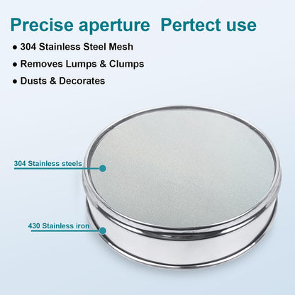 7.9" (20cm) 304 Stainless Steel Lab Sieve, 80 Mesh (0.2mm) Screen Sifter - Colors B