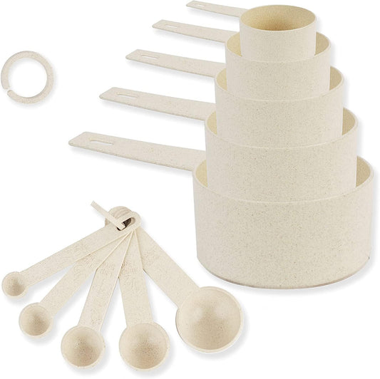 Measuring Cups Set - Measuring Spoons for Accurate Measurement of Dry and Liquid Ingredients - Set of 10 Wheat Straw Measuring Cups