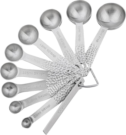Measuring Spoons Set, 18/8 Stainless Steel Measuring Spoon Set 9 & Leveler, Metal Measuring Spoons for Baking, Kitchen Gadgets Measure Spoons, Measurement Spoons 1/8, 3/4, 4 tsp & 2/3 tbsp