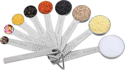 Measuring Spoons Set, 18/8 Stainless Steel Measuring Spoon Set 9 & Leveler, Metal Measuring Spoons for Baking, Kitchen Gadgets Measure Spoons, Measurement Spoons 1/8, 3/4, 4 tsp & 2/3 tbsp