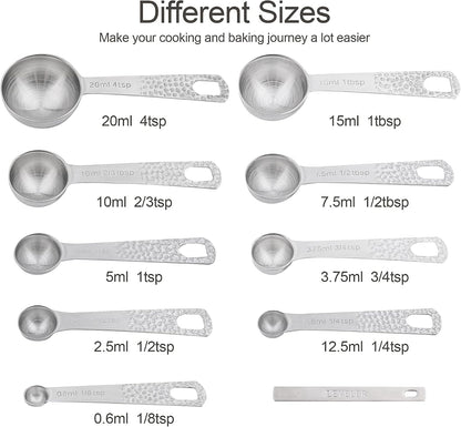 Measuring Spoons Set, 18/8 Stainless Steel Measuring Spoon Set 9 & Leveler, Metal Measuring Spoons for Baking, Kitchen Gadgets Measure Spoons, Measurement Spoons 1/8, 3/4, 4 tsp & 2/3 tbsp