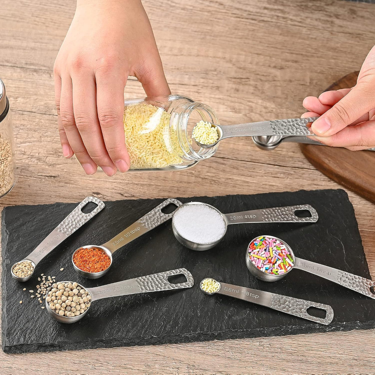Measuring Spoons Set, 18/8 Stainless Steel Measuring Spoon Set 9 & Leveler, Metal Measuring Spoons for Baking, Kitchen Gadgets Measure Spoons, Measurement Spoons 1/8, 3/4, 4 tsp & 2/3 tbsp