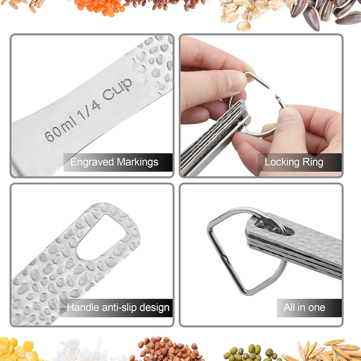 Measuring Spoons Set, 18/8 Stainless Steel Measuring Spoon Set 9 & Leveler, Metal Measuring Spoons for Baking, Kitchen Gadgets Measure Spoons, Measurement Spoons 1/8, 3/4, 4 tsp & 2/3 tbsp