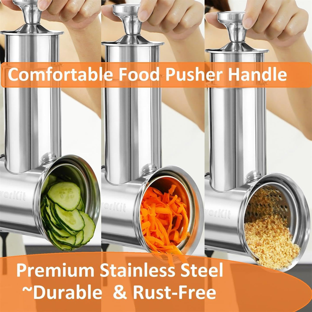 Large Stainless Steel Slicer Shredder Attachment for KitchenAid Mixers, Dishwasher Safe Salad Maker, Cheese Grater Accessories with 3 Blades & 1 Knob Thumb Screw