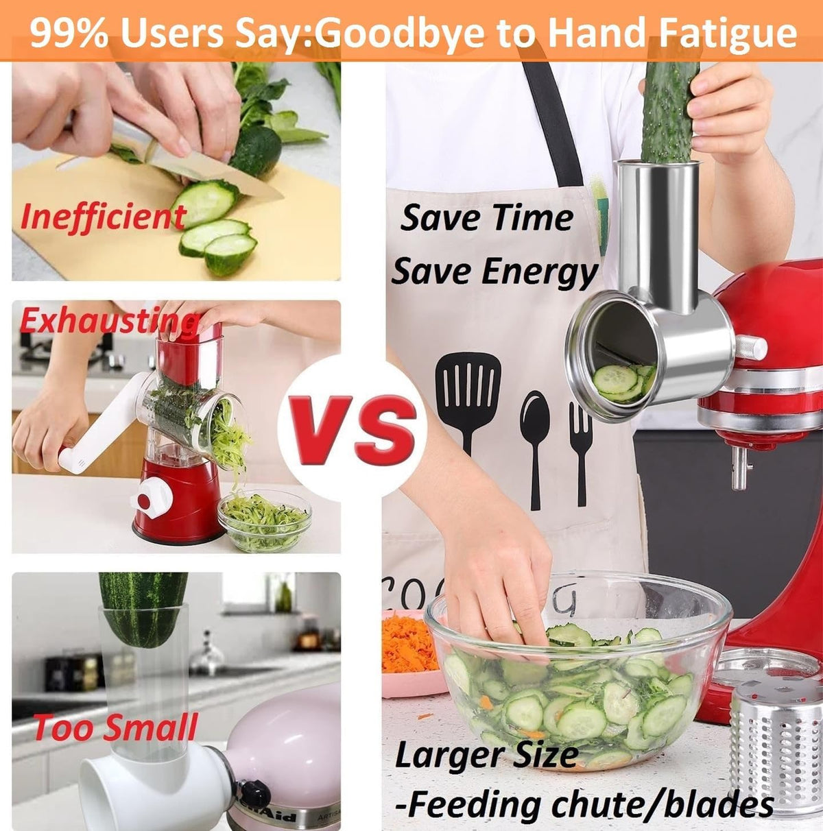 Large Stainless Steel Slicer Shredder Attachment for KitchenAid Mixers, Dishwasher Safe Salad Maker, Cheese Grater Accessories with 3 Blades & 1 Knob Thumb Screw