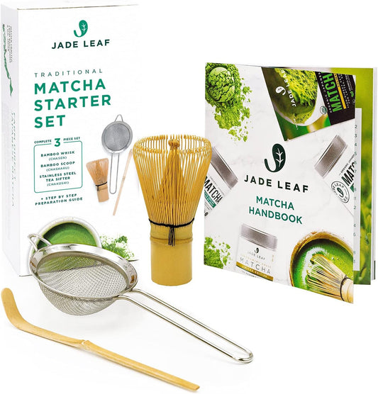 Traditional Starter Set - Japanese Matcha Gift Set Includes: Bamboo Whisk (Chasen), Scoop (Chashaku), Stainless Steel Sifter, Fully Printed Handbook