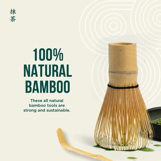 Traditional Starter Set - Japanese Matcha Gift Set Includes: Bamboo Whisk (Chasen), Scoop (Chashaku), Stainless Steel Sifter, Fully Printed Handbook