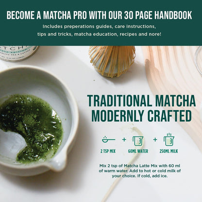 Traditional Starter Set - Japanese Matcha Gift Set Includes: Bamboo Whisk (Chasen), Scoop (Chashaku), Stainless Steel Sifter, Fully Printed Handbook
