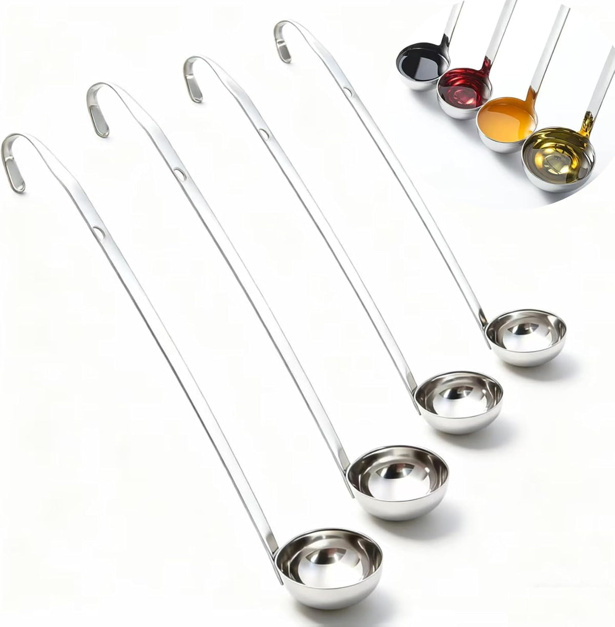 4 Pieces Stainless Steel Soup Ladle Metal Handle Ladle with Pouring Rim,1oz/2oz/3oz/4oz Set Ladles for Cooking Soup Sauce
